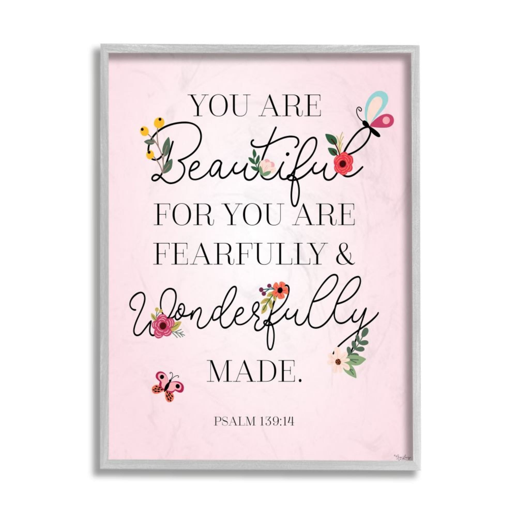 Stupell Industries Wonderfully Made Faith Based Psalm Floral Pink Design by Gigi Louise