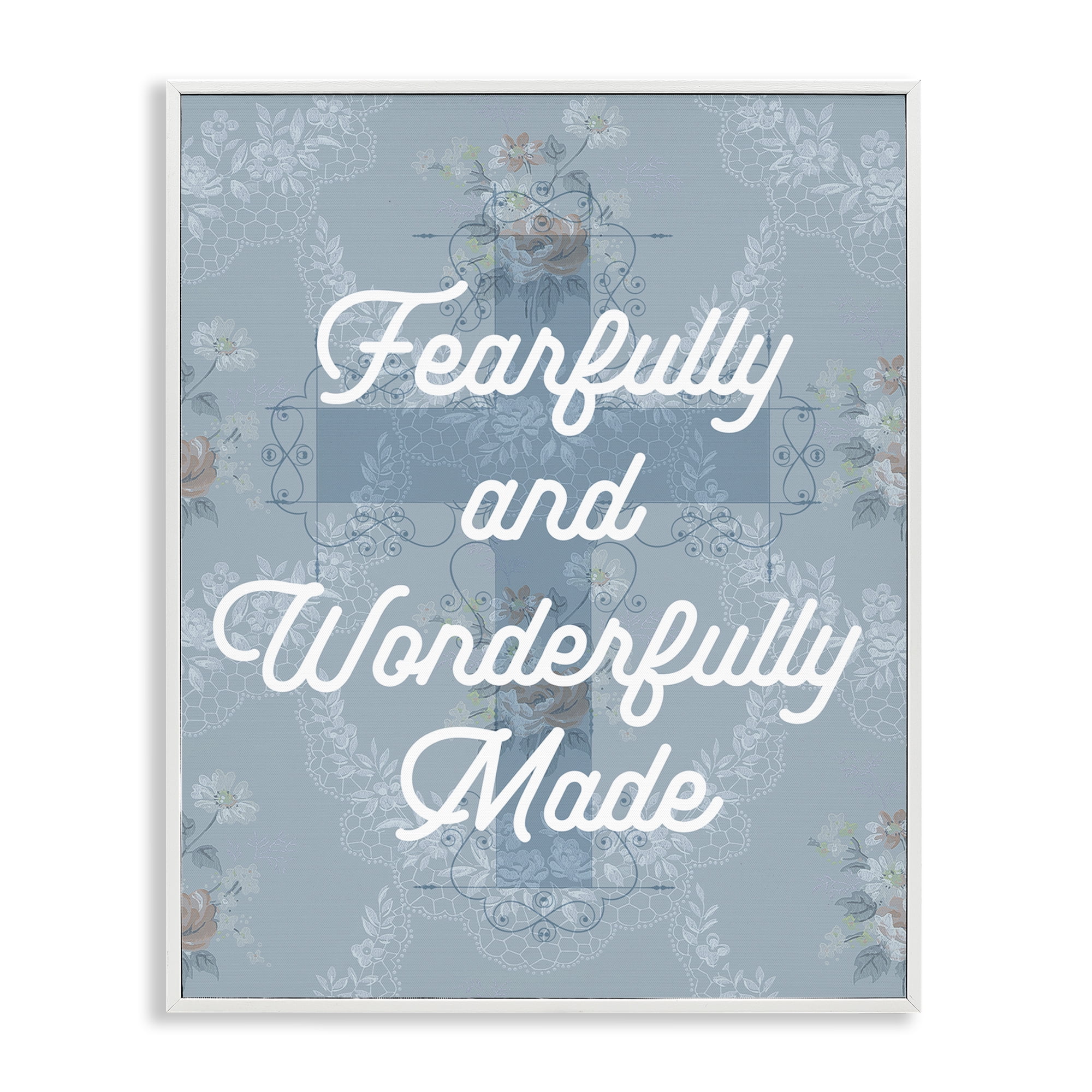 Stupell Industries Wonderfully Made Floral Cross Religious & Spiritual Painting White Framed Art Print Wall Art, 16 x 20