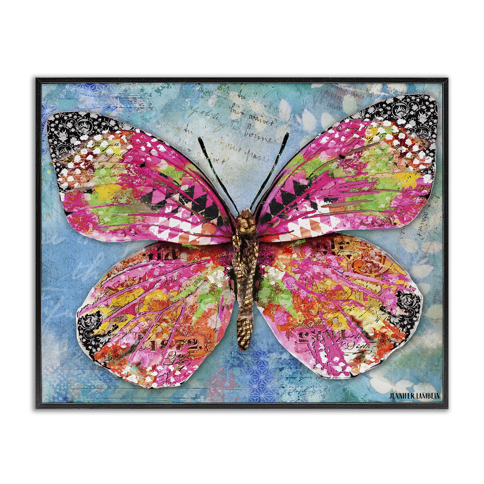 Stupell Industries Wonderland Butterfly Pattern Animals Painting Black Framed Art Print Wall Art, 30 x 24