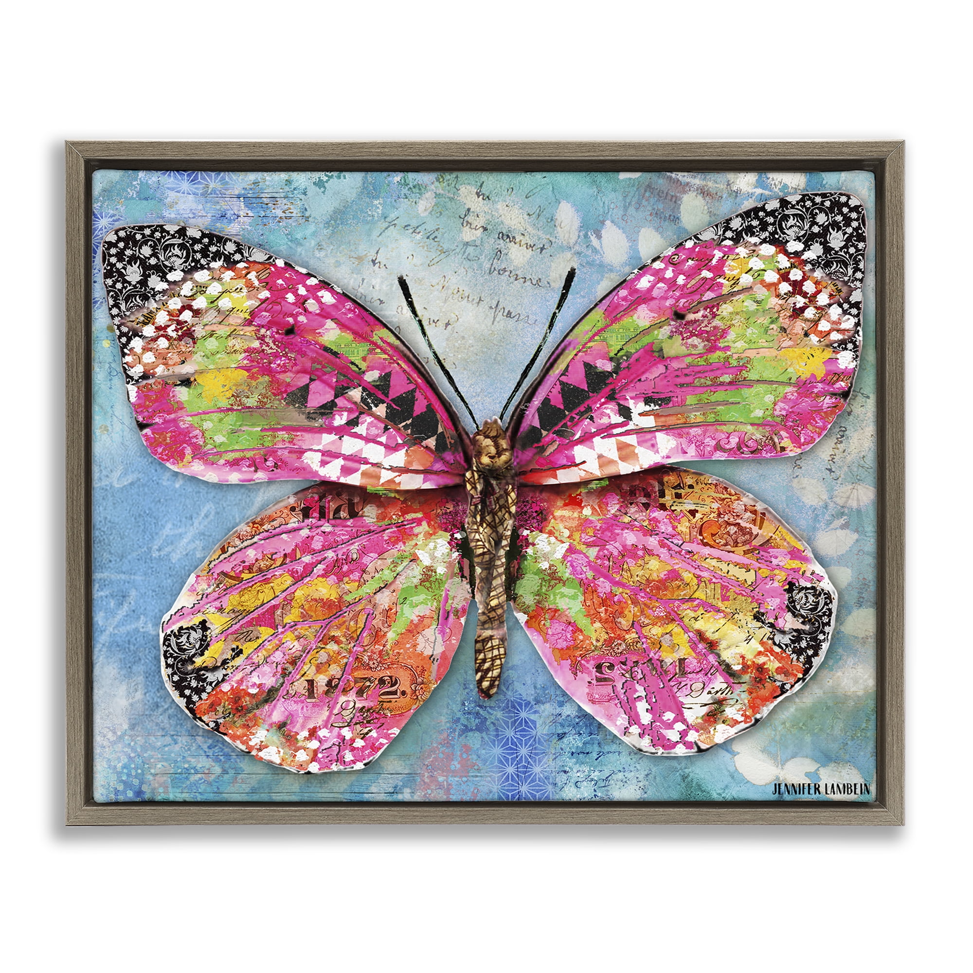 Stupell Industries Wonderland Butterfly Pattern Animals Painting Brown Floater Framed Canvas Art Print Wall Art, 21 x 17