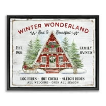 Stupell Industries Wonderland Christmas Cabin Holiday Painting Black Floater Framed Canvas Art Prints Wall Art, 21 x 17