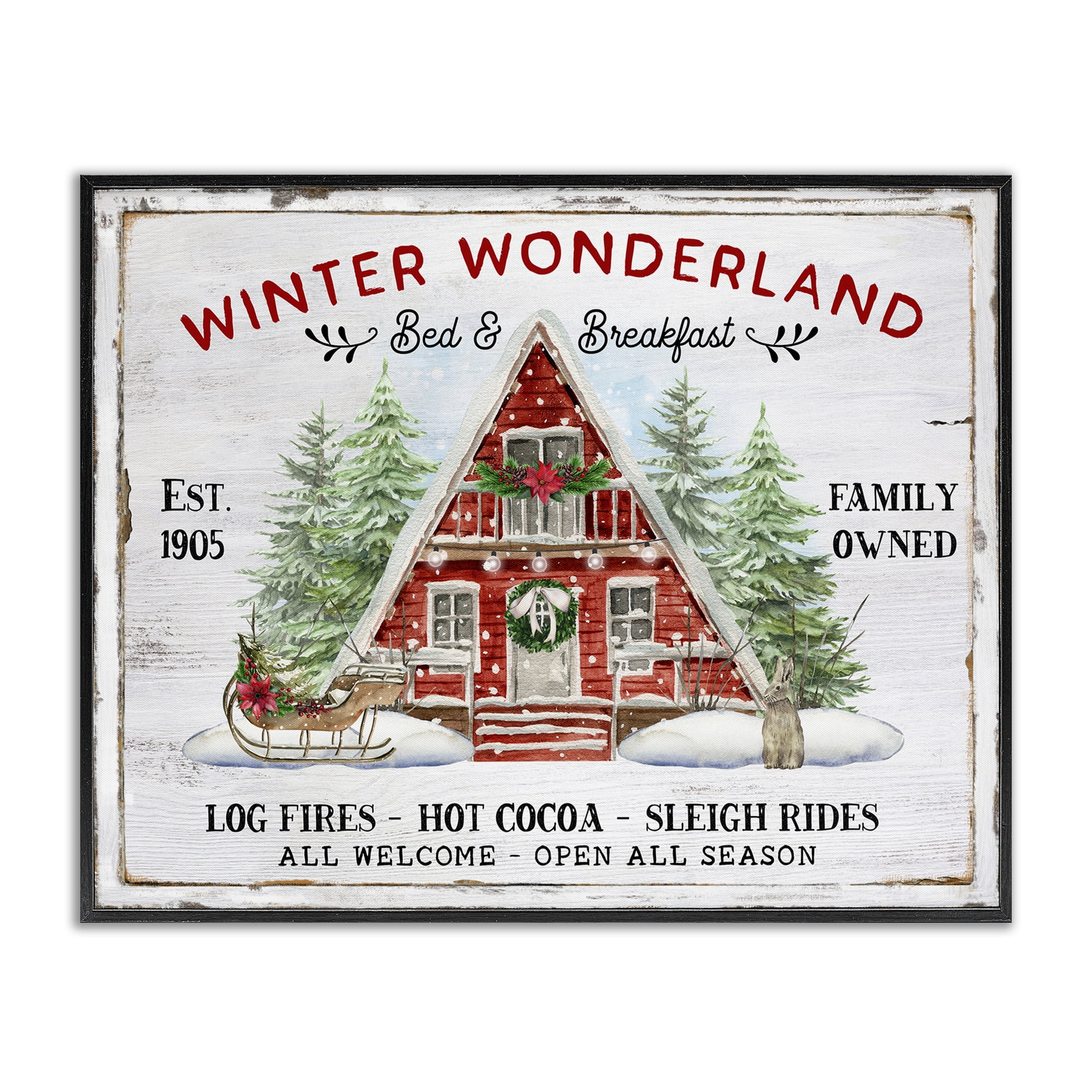Stupell Industries Wonderland Christmas Cabin Holiday Painting Black Framed Art Prints Wall Art, 30 x 24