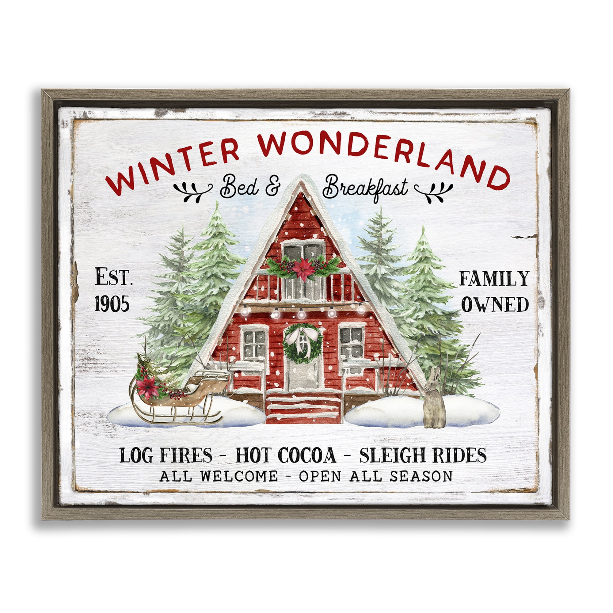 Stupell Industries Wonderland Christmas Cabin Holiday Painting Brown Floater Framed Canvas Art Prints Wall Art, 31 x 25