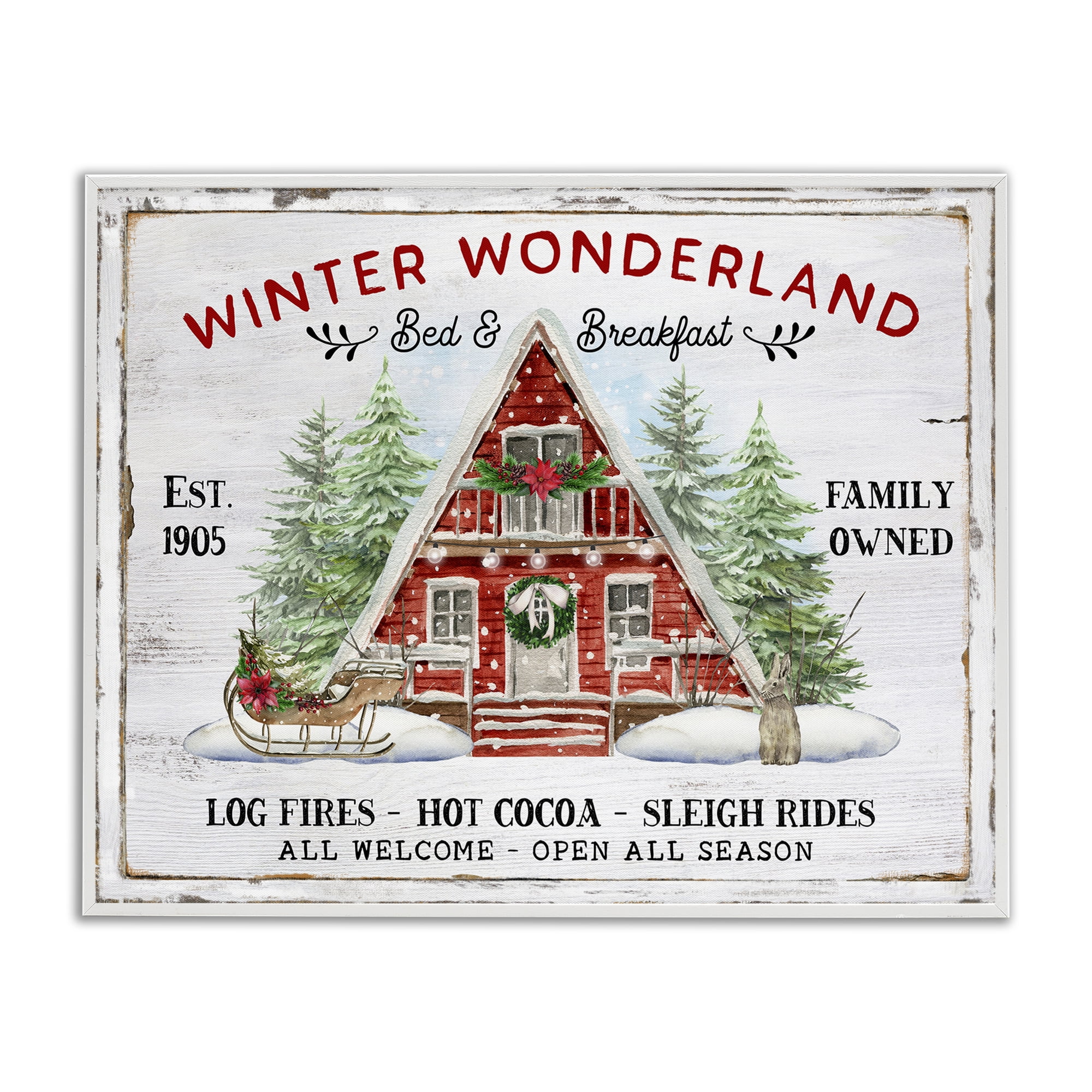 Stupell Industries Wonderland Christmas Cabin Holiday Painting White Framed Art Prints Wall Art, 20 x 16