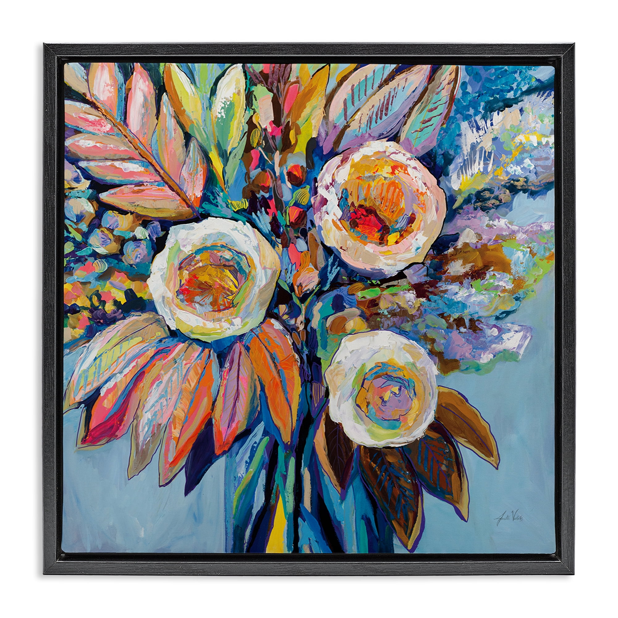 Stupell Industries Wonderment Bold Bouquet Botanical & Floral Painting Black Floater Framed Art Print Wall Art, 25 x 25