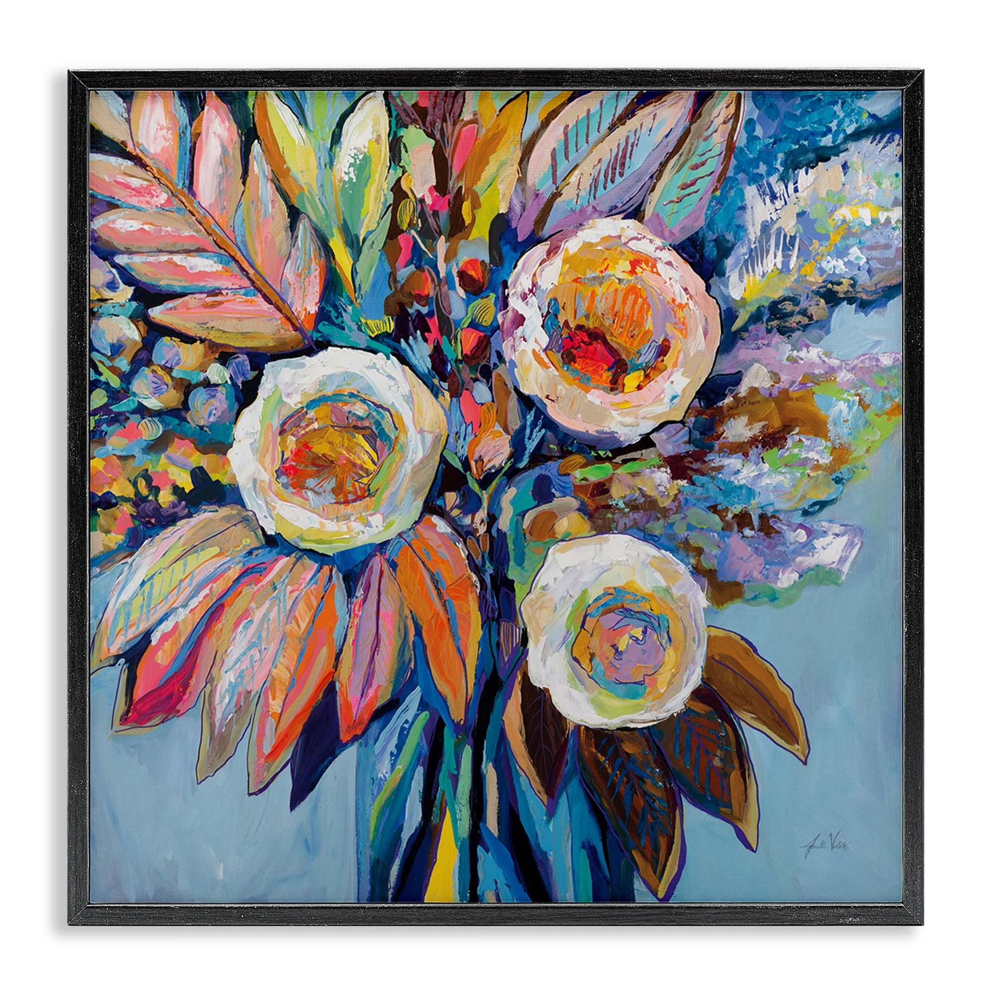 Stupell Industries Wonderment Bold Bouquet Botanical & Floral Painting Black Framed Art Print Wall Art, 17 x 17