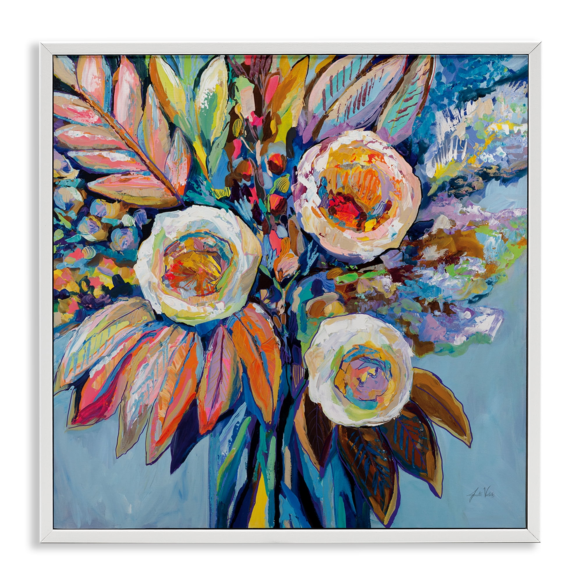 Stupell Industries Wonderment Bold Bouquet Botanical & Floral Painting White Framed Art Print Wall Art, 17 x 17