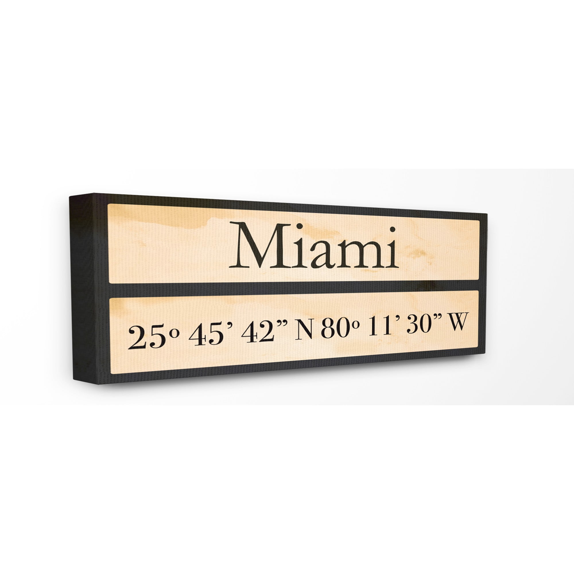 Stupell Industries Wood City Coordinates Miami Town & City Painting Gallery Wrapped Canvas Art Print Wall Art, 10 x 24