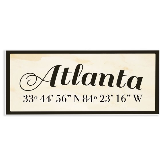 Stupell Industries Transitional Wood Cursive City Coordinates Atlanta Wall Plaque Art, 17 x 7, by Lil' Rue