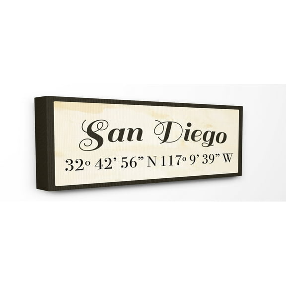 Stupell Industries Wood Cursive City Coordinates San Diego Town & City Painting Gallery Wrapped Canvas Art Print Wall Art, 10 x 24