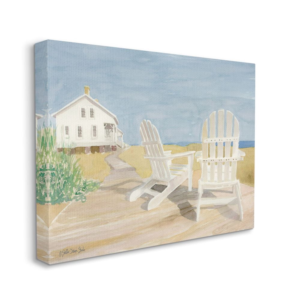 Stupell Industries Wooden Beach Chairs in Serene Cape Landscape Watercolor Canvas Wall Art Design by Stellar Design Studio