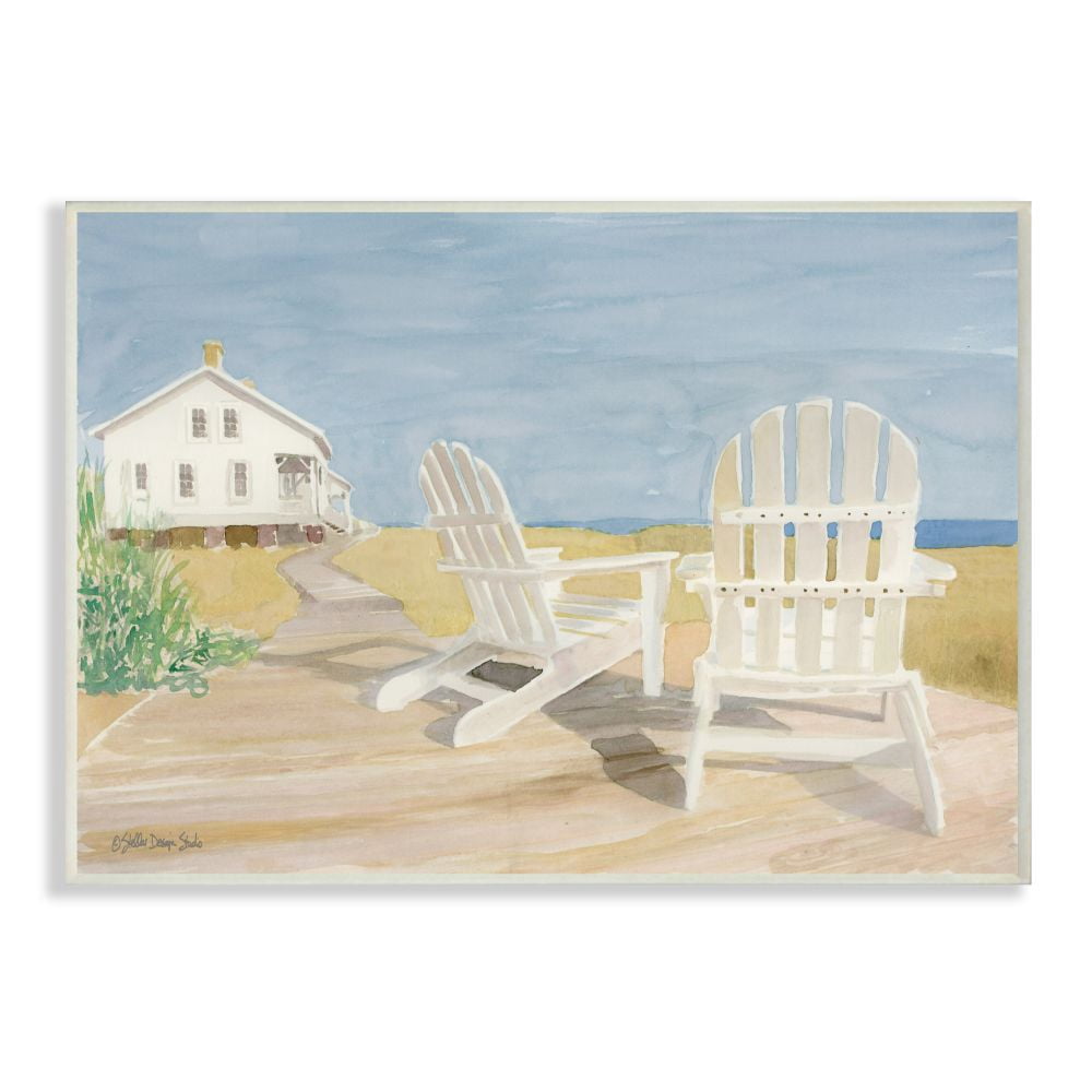 Stupell Industries Wooden Beach Chairs in Serene Cape Landscape Watercolor Wall Plaque Design by Stellar Design Studio, 10" x 15"