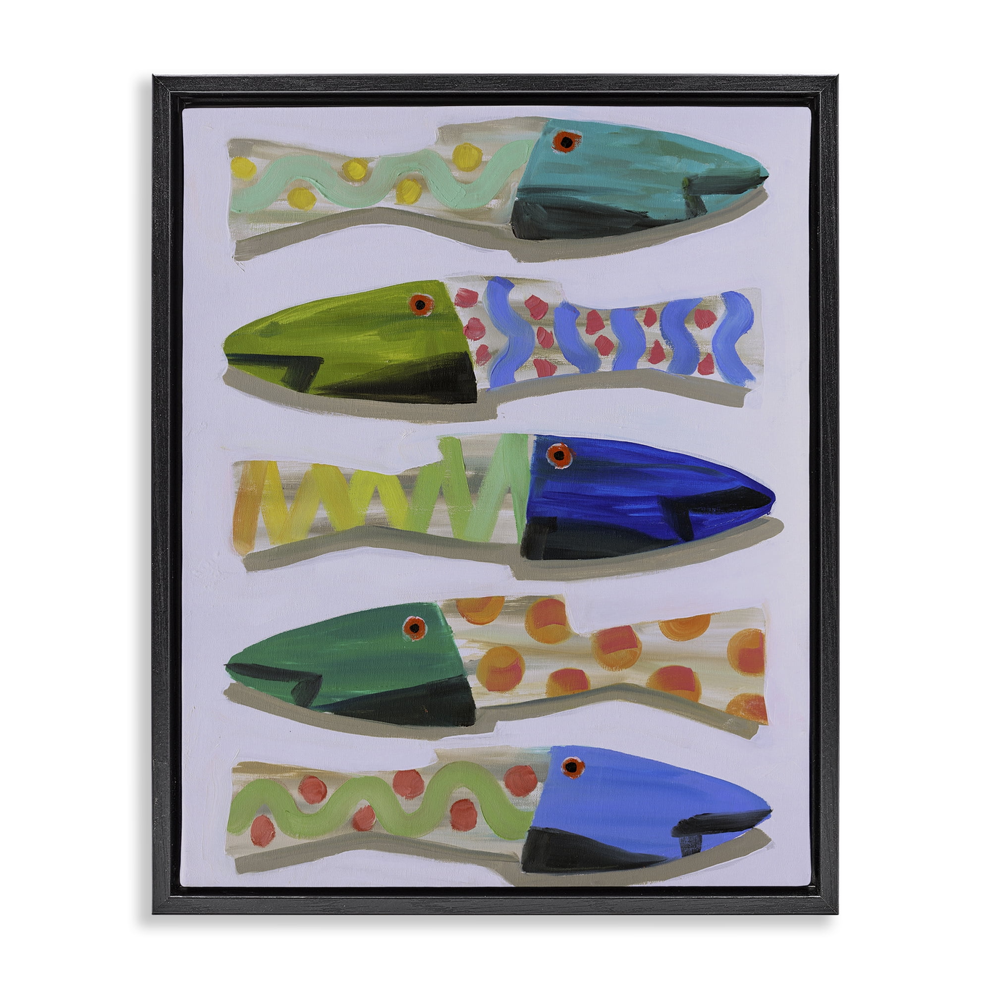Stupell Industries Wooden Fish Designs Animals & Insects Painting Black Floater Framed Canvas Art Print Wall Art, 17 x 21