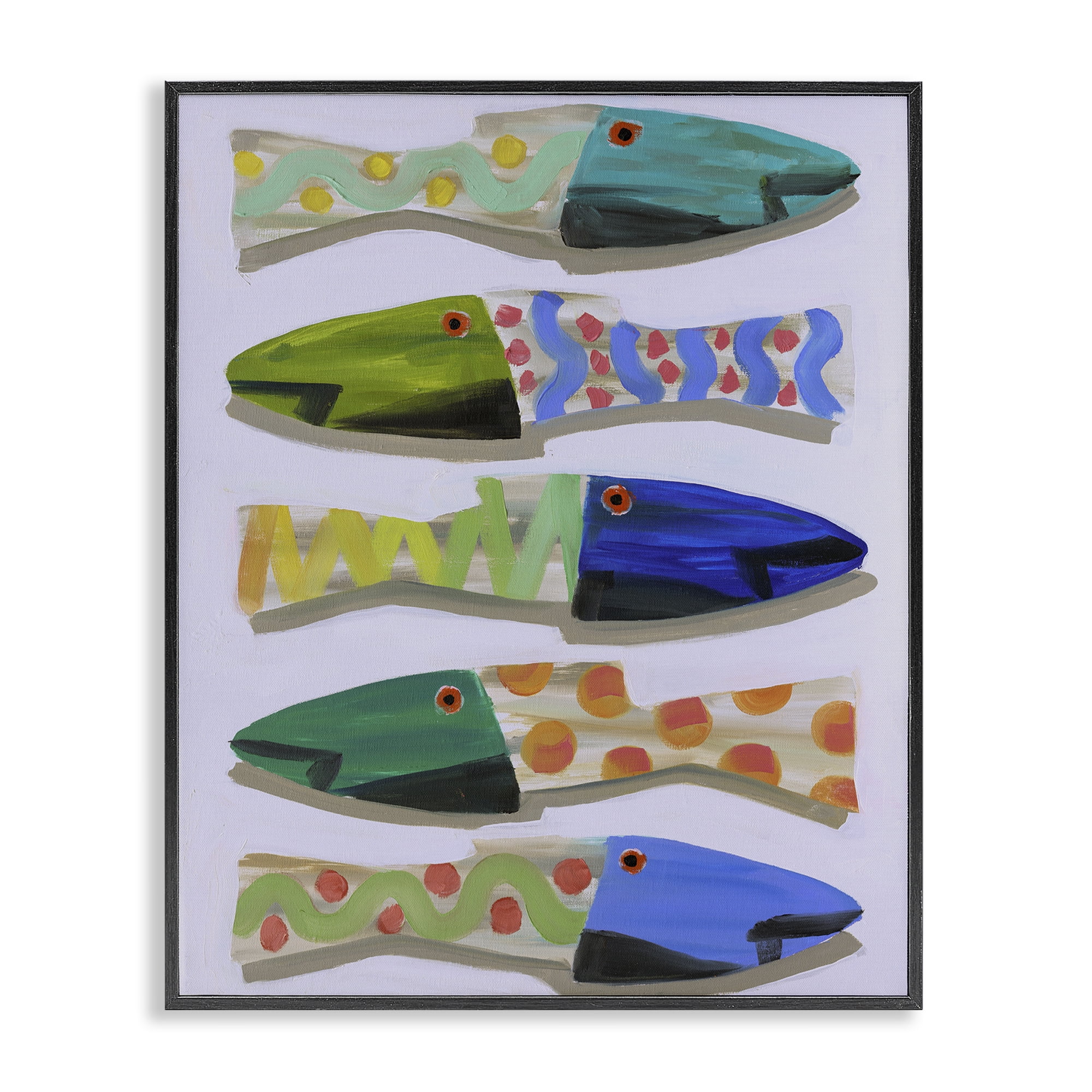 Stupell Industries Wooden Fish Designs Animals & Insects Painting Black Framed Art Print Wall Art, 24 x 30