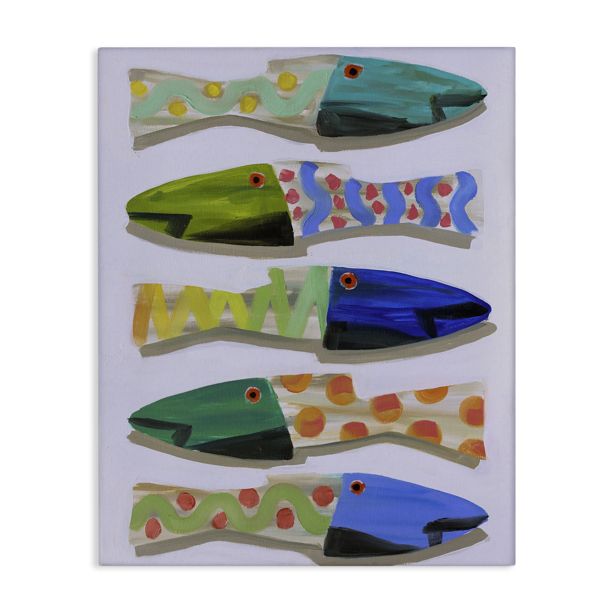 Stupell Industries Wooden Fish Designs Animals & Insects Painting Gallery Wrapped Canvas Art Print Wall Art, 36 x 48