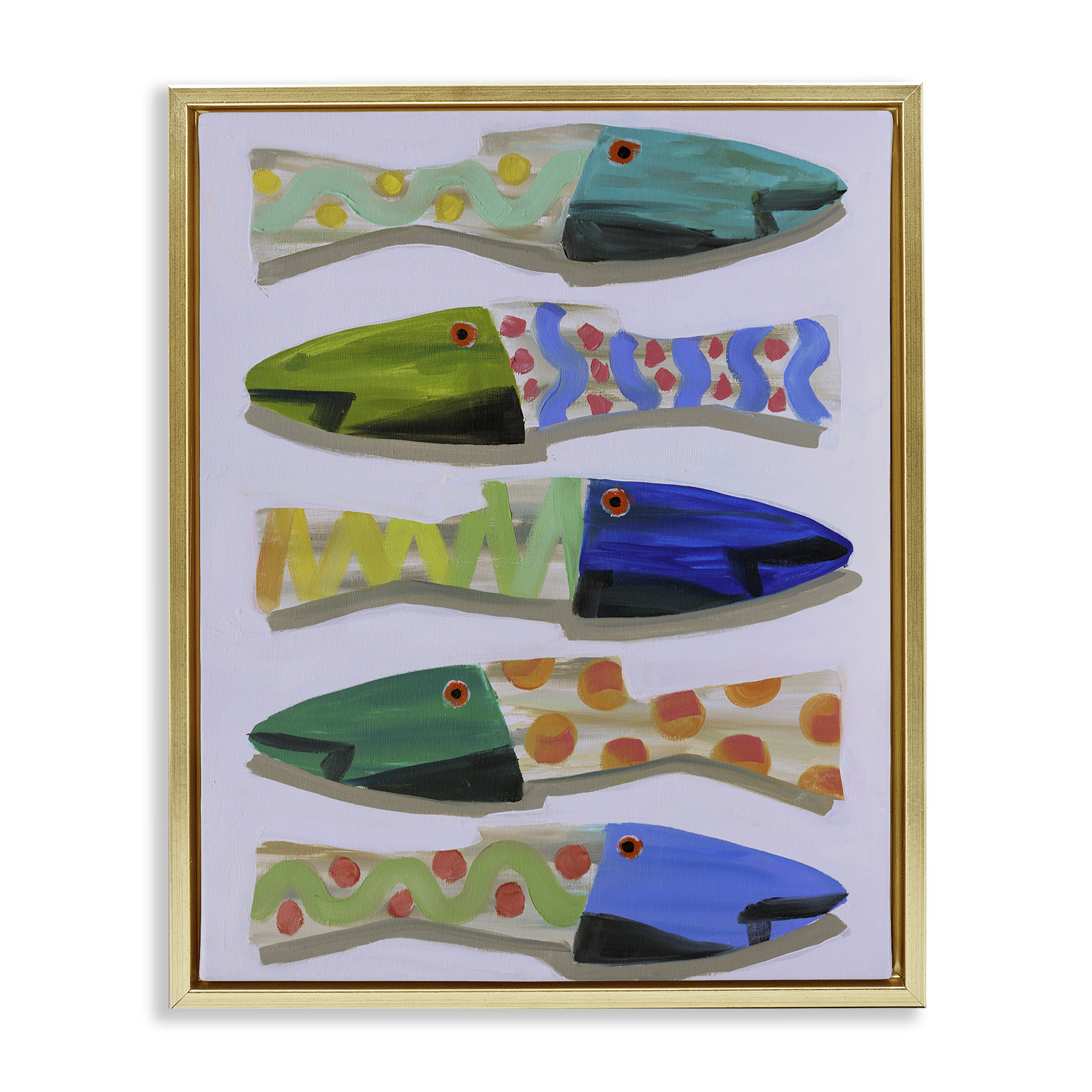 Stupell Industries Wooden Fish Designs Animals & Insects Painting Gold Floater Framed Canvas Art Print Wall Art, 17 x 21