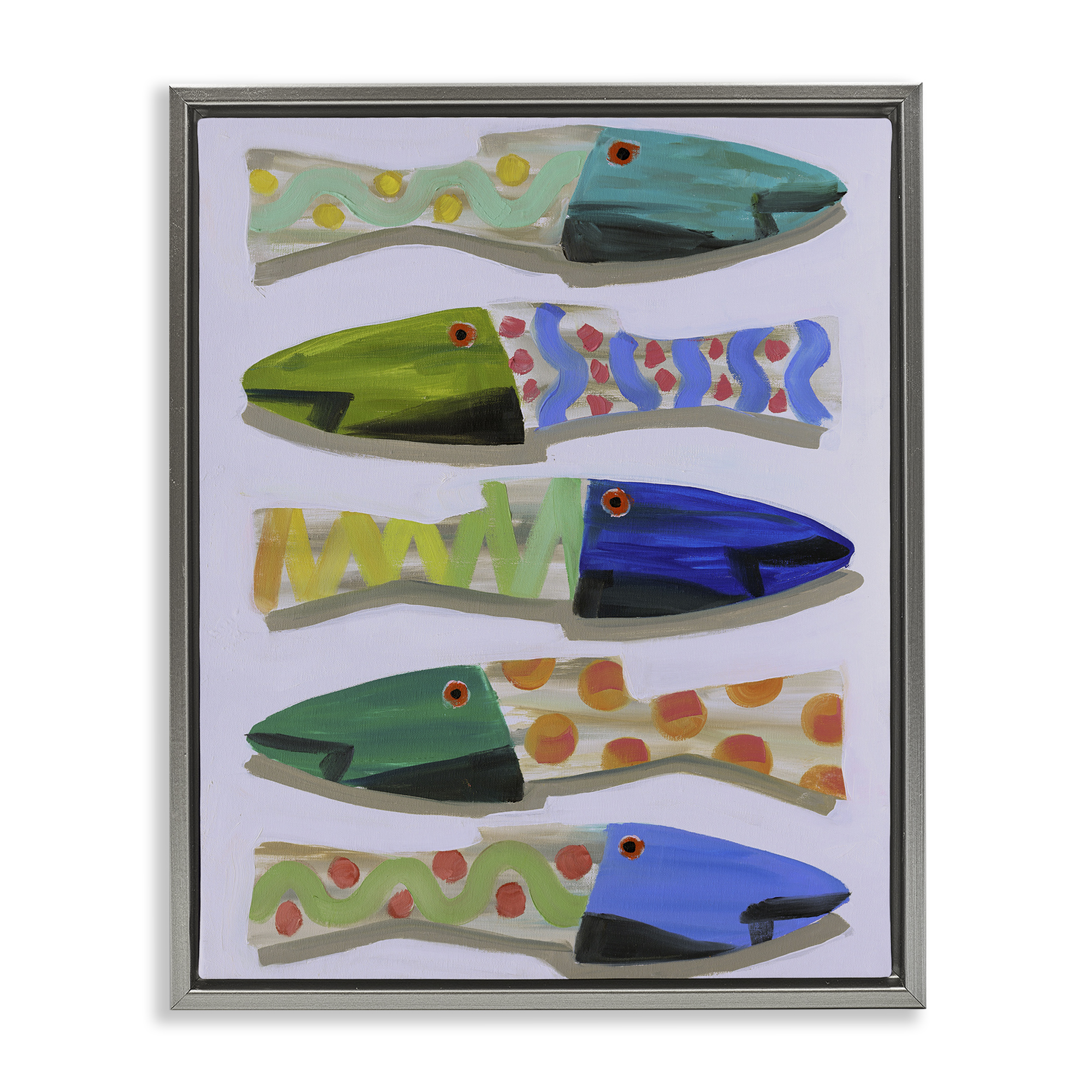 Stupell Industries Wooden Fish Designs Animals & Insects Painting Gray Floater Framed Canvas Art Print Wall Art, 17 x 21