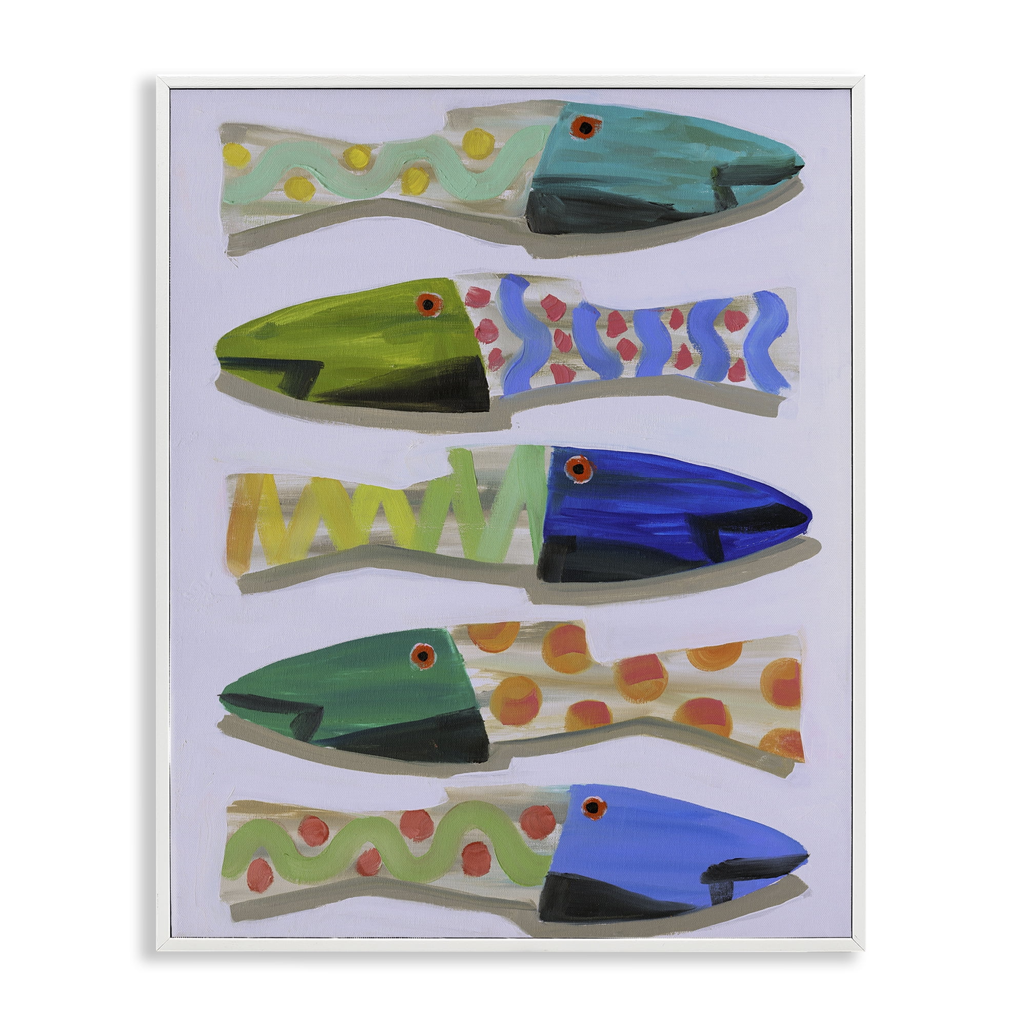Stupell Industries Wooden Fish Designs Animals & Insects Painting White Framed Art Print Wall Art, 24 x 30