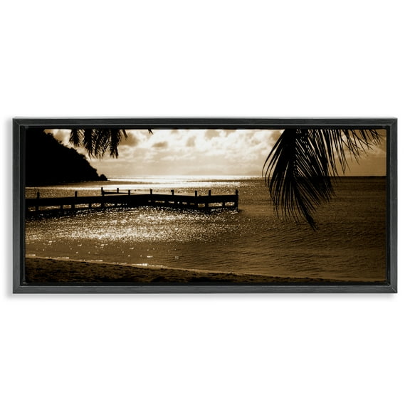 Stupell Industries Wooden Jetty Dock Landscape & Nature Photography Black Floater Framed Canvas Art Print Wall Art, 25 x 11