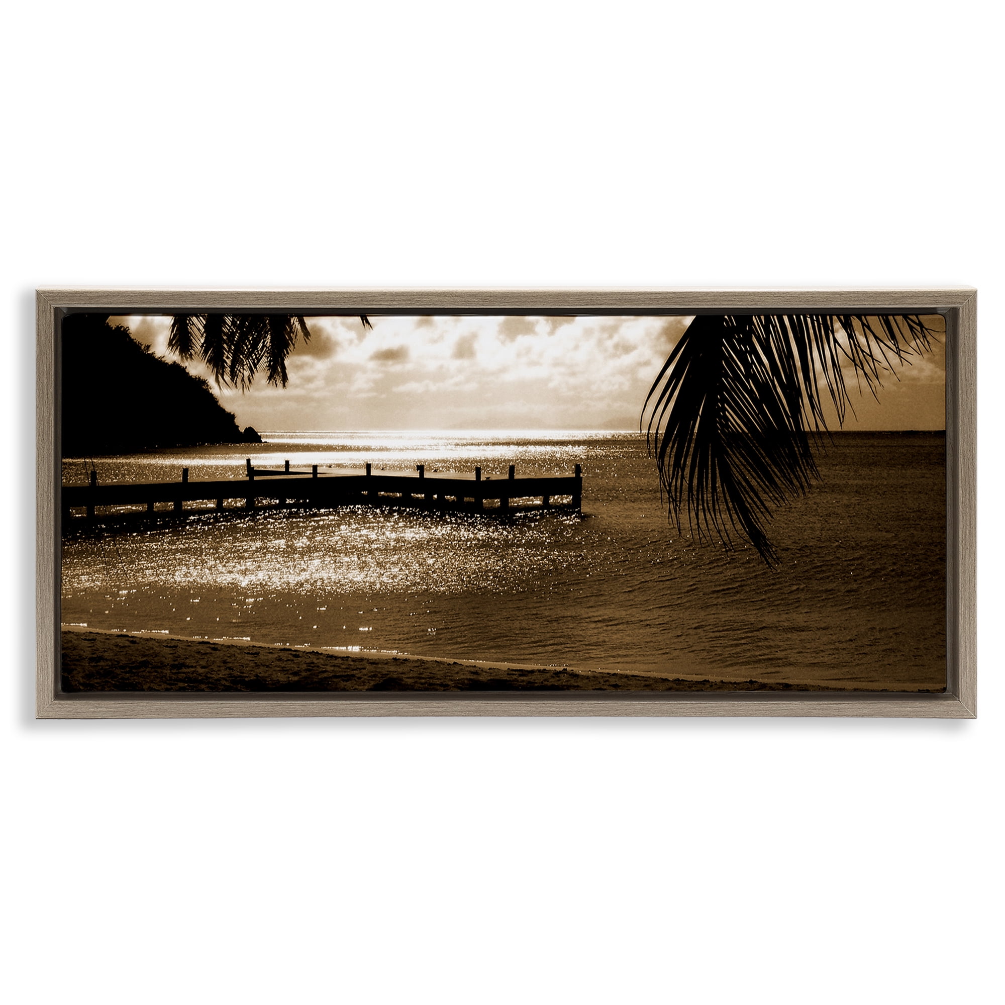 Stupell Industries Wooden Jetty Dock Landscape & Nature Photography Brown Floater Framed Canvas Art Print Wall Art, 31 x 14