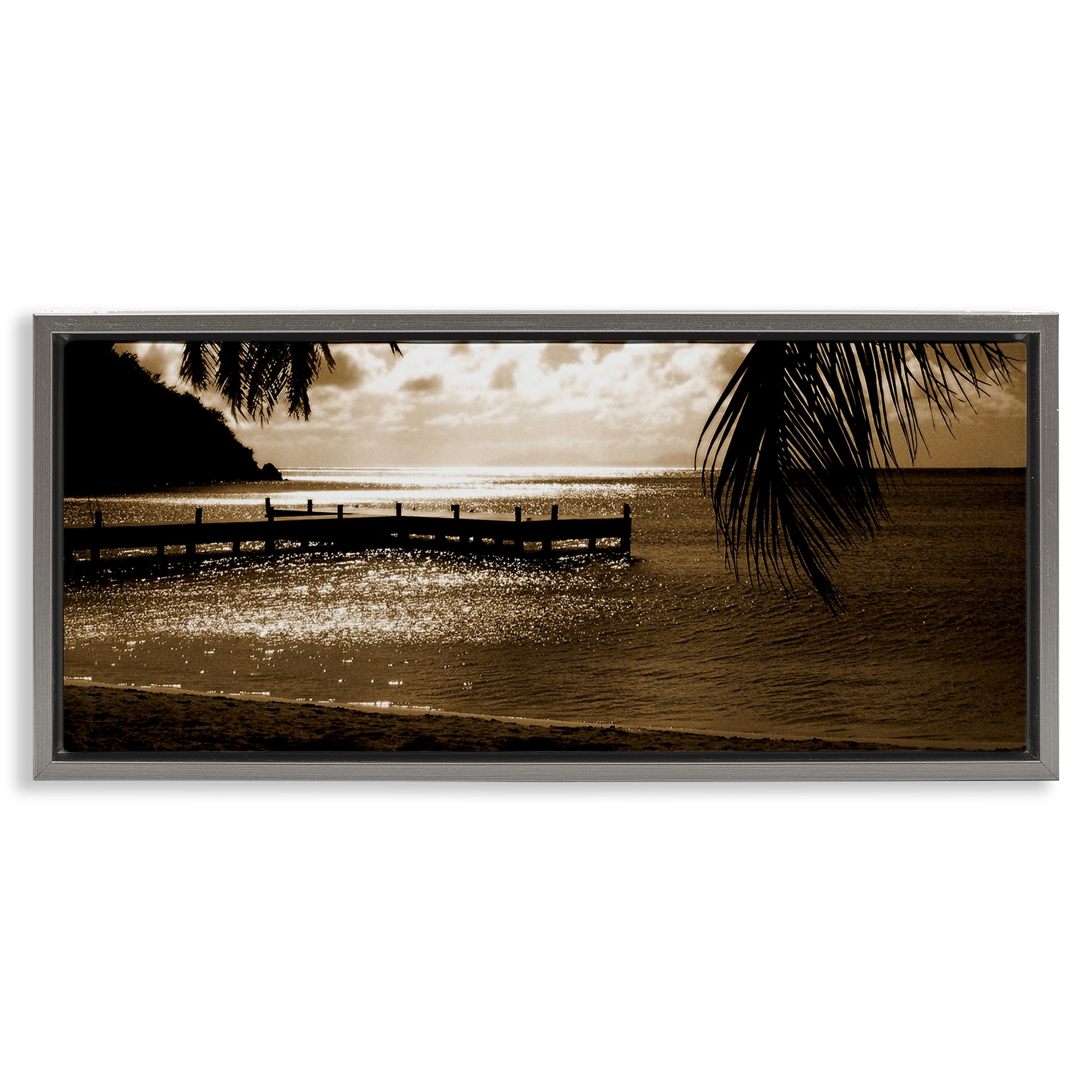 Stupell Industries Wooden Jetty Dock Landscape & Nature Photography Gray Floater Framed Canvas Art Print Wall Art, 25 x 11