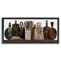 Stupell Industries Wooden Kitchen Items Food & Beverage Painting Black Floater Framed Canvas Art Print Wall Art, 25 x 11