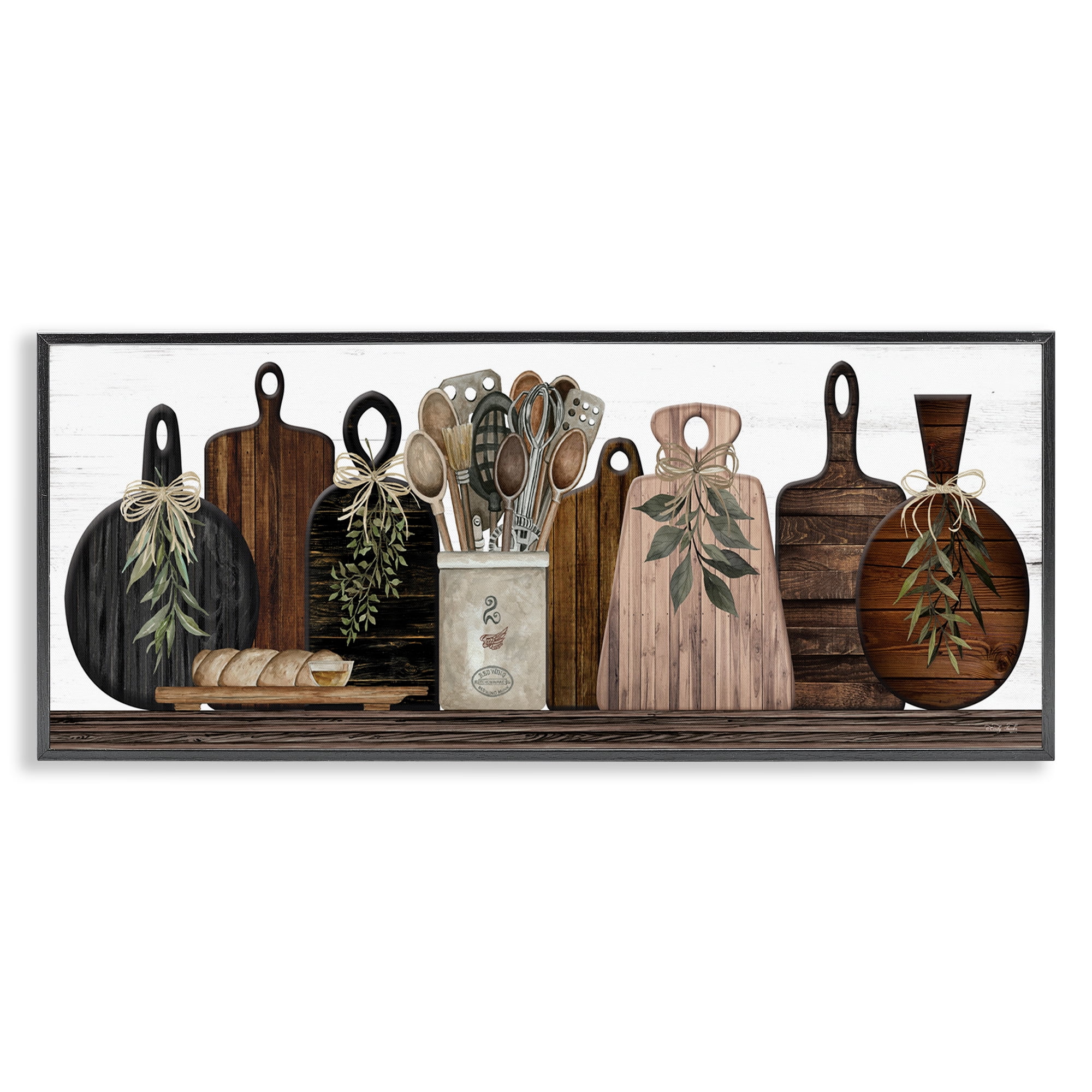 Stupell Industries Wooden Kitchen Items Food & Beverage Painting Black Framed Art Print Wall Art, 30 x 13