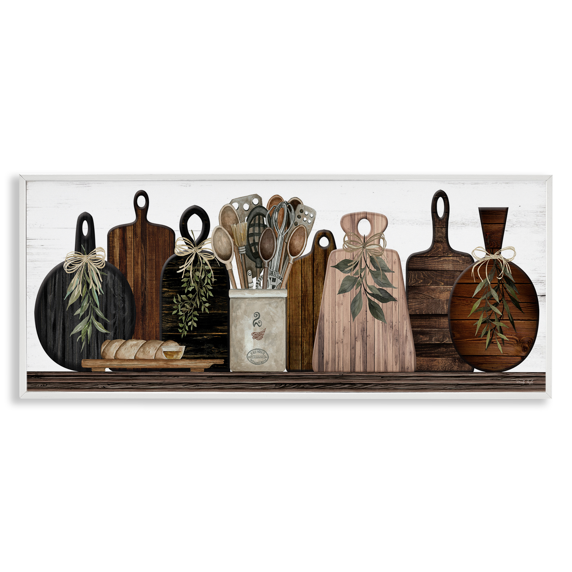 Stupell Industries Wooden Kitchen Items Food & Beverage Painting White Framed Art Print Wall Art, 30 x 13