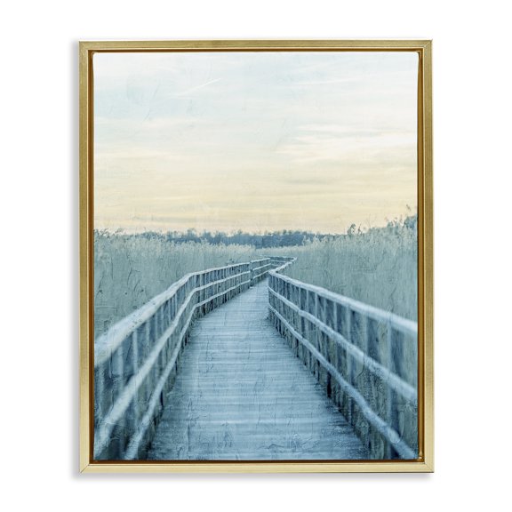 Stupell Industries Wooden Pier Boardwalk Gold Framed Floater Canvas Wall Art, design by Kim Allen