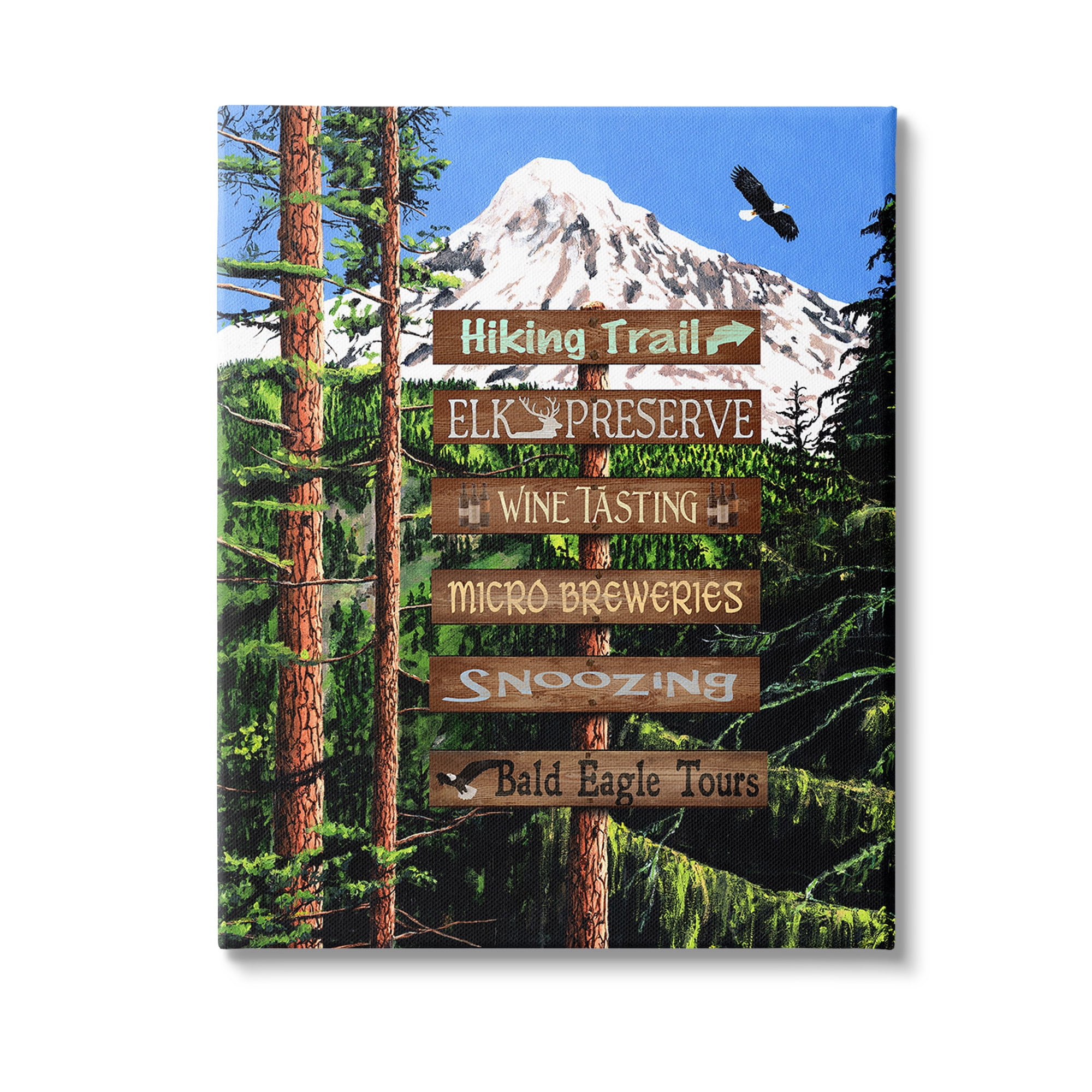 Stupell Industries Woodland Activities Sign Landscape Painting Gallery Wrapped Canvas Art Print Wall Art, 36 x 48