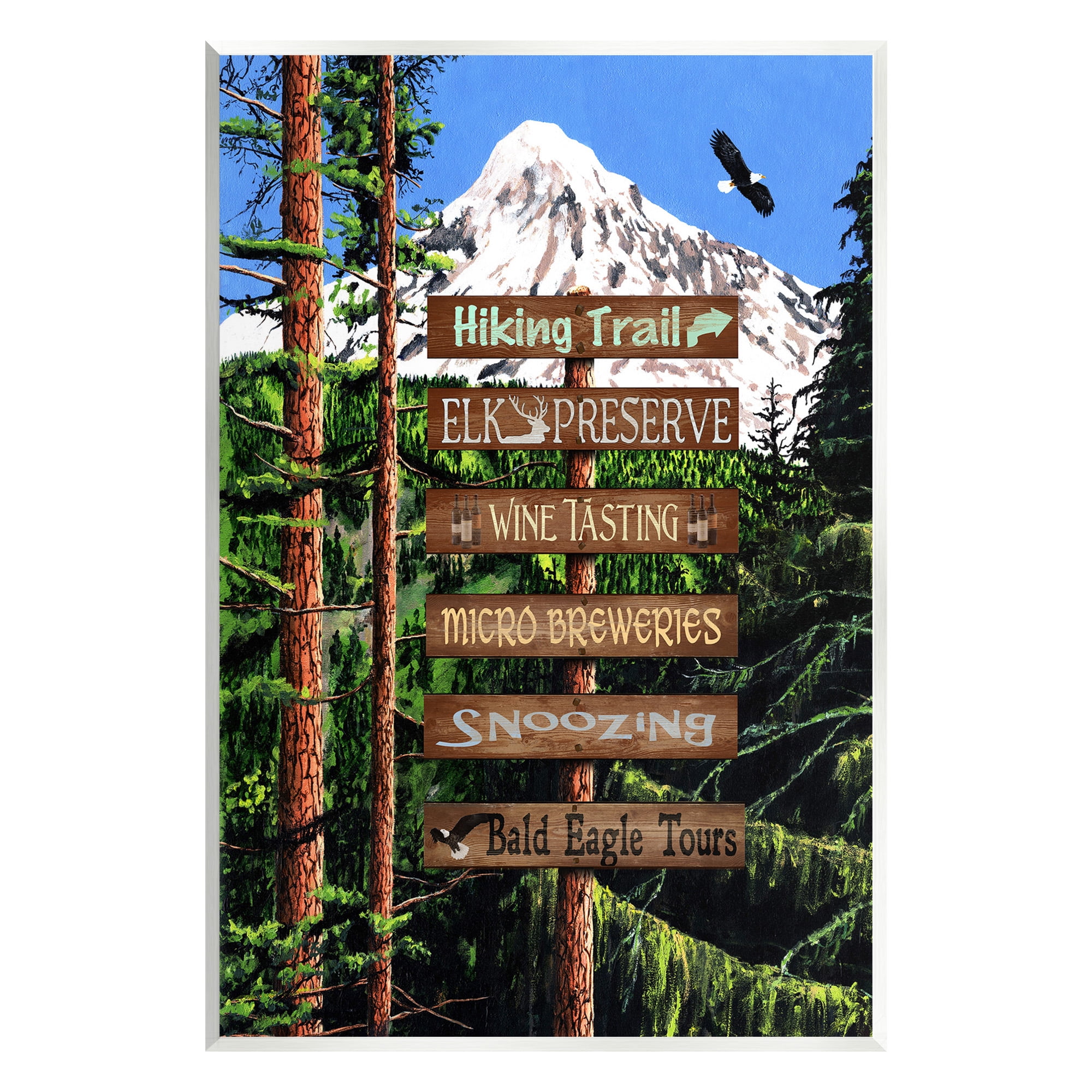 Stupell Industries Woodland Activities Sign Landscape Painting Unframed Art Print Wall Art, 13 x 19