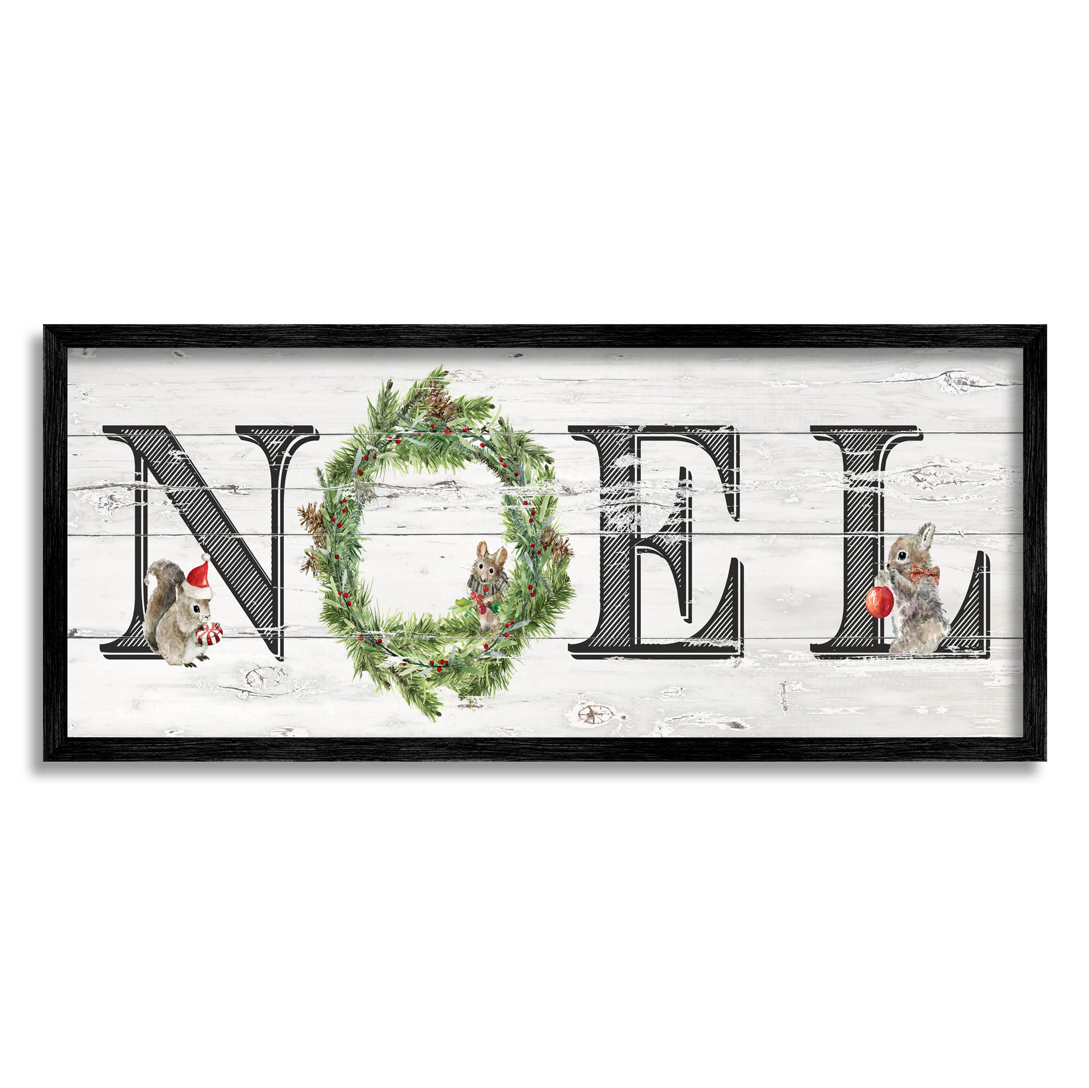 Stupell Industries Woodland Animal Noel Sign Graphic Art Black Framed Art Print Wall Art, Design by Livi Finn