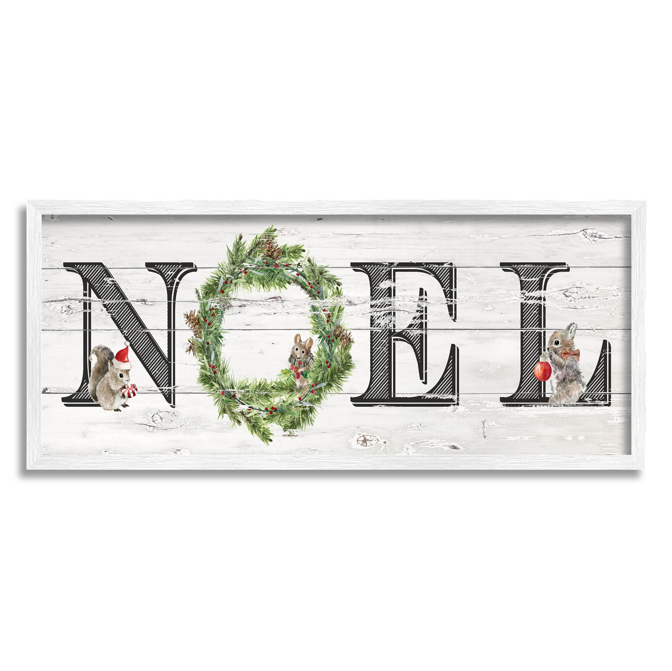 Stupell Industries Woodland Animal Noel Sign Graphic Art White Framed Art Print Wall Art, Design by Livi Finn