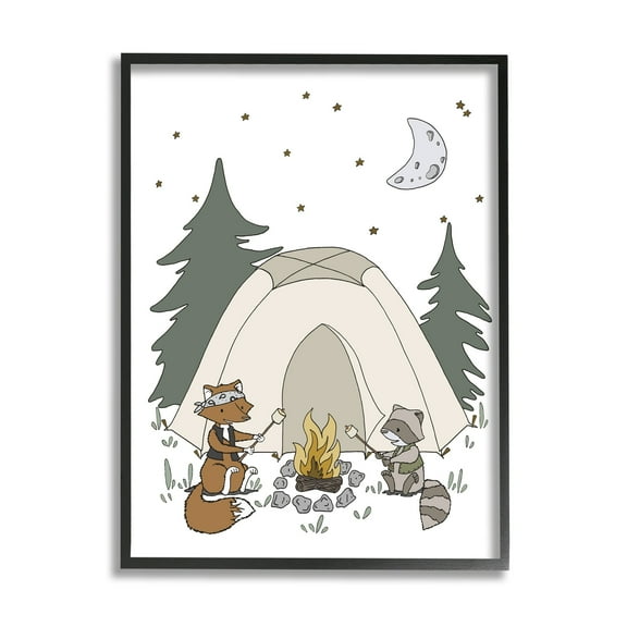 Stupell Industries Woodland Animals Camping Nature Tent Roasting Marshmallows Graphic Art Black Framed Art Print Wall Art, Design by Sweet Melody Designs