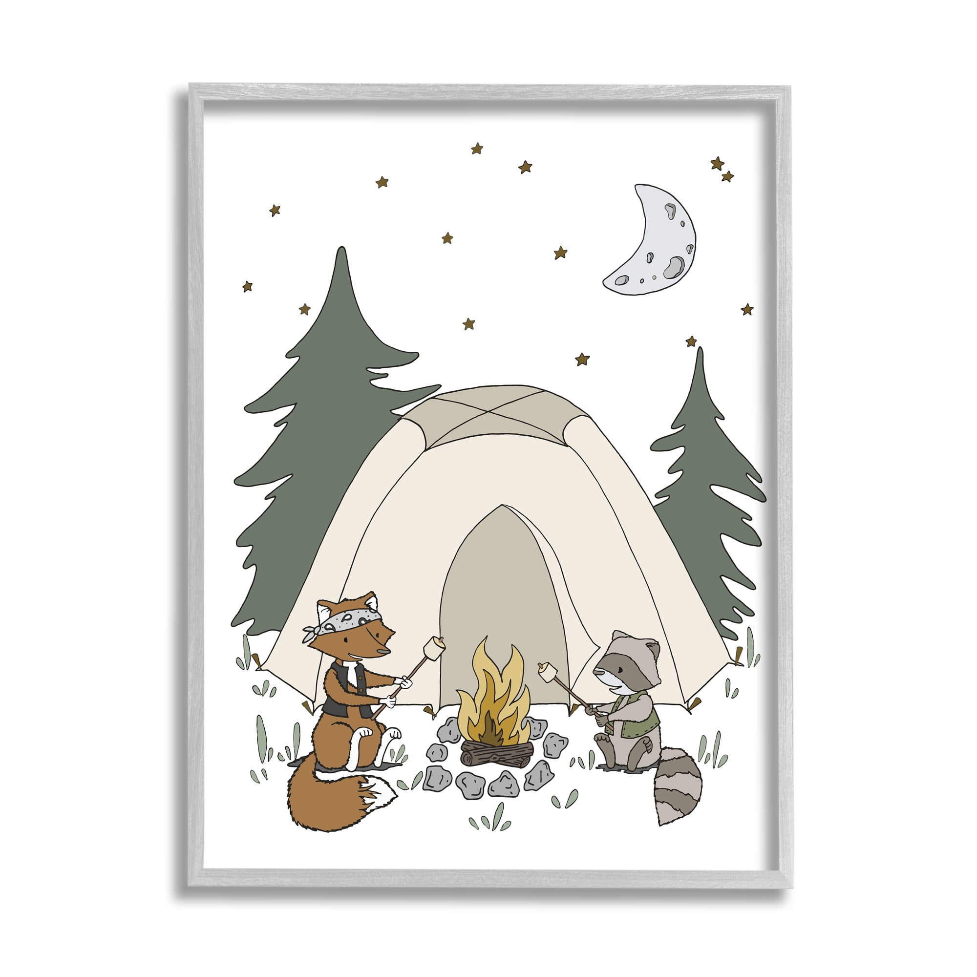 Stupell Industries Woodland Animals Camping Nature Tent Roasting Marshmallows Graphic Art Gray Framed Art Print Wall Art, Design by Sweet Melody Designs