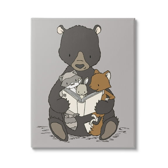Stupell Industries Woodland Animals Family Bear Reading Book to Babies Graphic Art Gallery Wrapped Canvas Print Wall Art, Design by Sweet Melody Designs