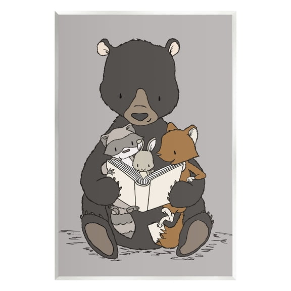 Stupell Industries Woodland Animals Family Bear Reading Book to Babies Graphic Art Unframed Art Print Wall Art, Design by Sweet Melody Designs