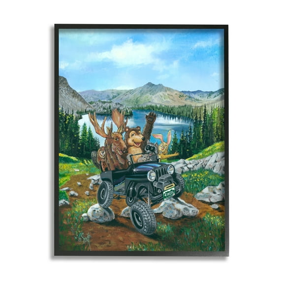 Stupell Industries Woodland Animals Off-Roading Animals & Insects Painting Black Framed Art Print Wall Art, 16 x 20