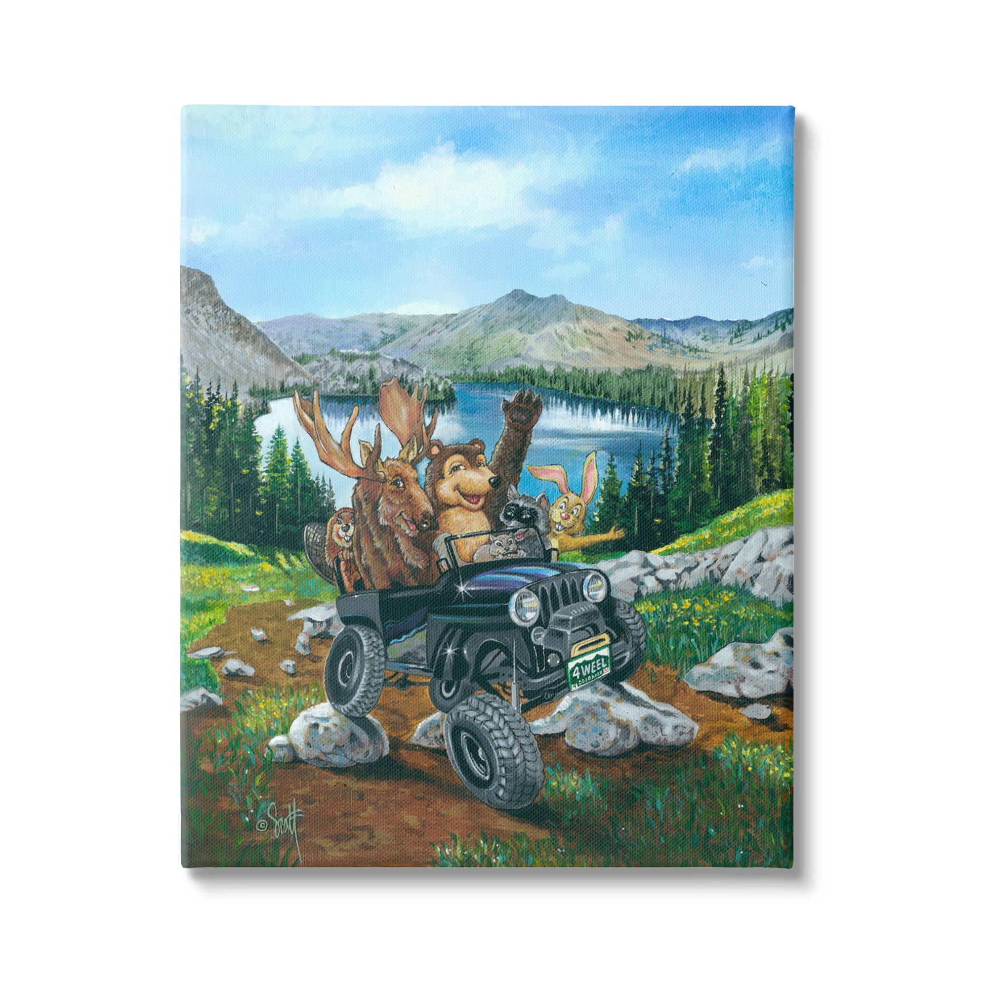 Stupell Industries Woodland Animals Off-Roading Animals & Insects Painting Gallery Wrapped Canvas Print Wall Art, 36 x 48