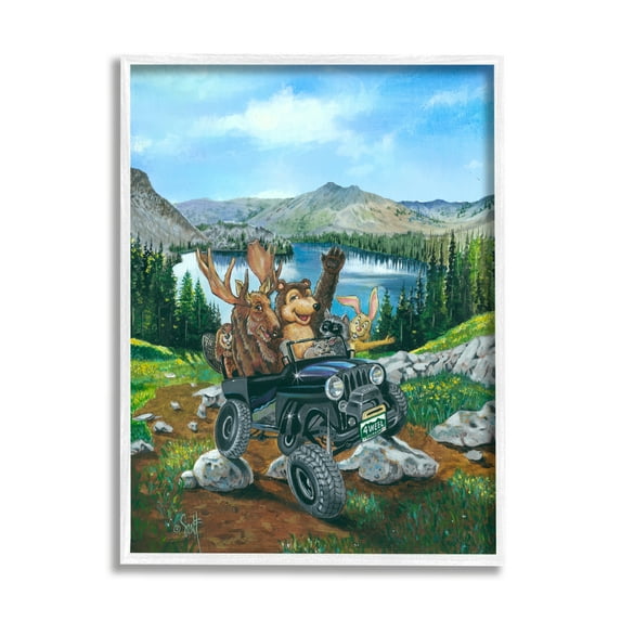 Stupell Industries Woodland Animals Off-Roading Animals & Insects Painting White Framed Art Print Wall Art, 24 x 30