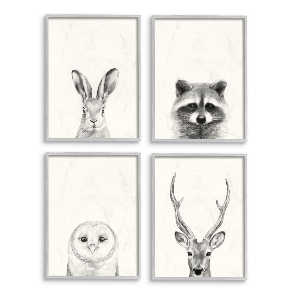 Stupell Industries Woodland Animals Portrait Grey Drawing Design Framed Wall Art by Victoria Borges