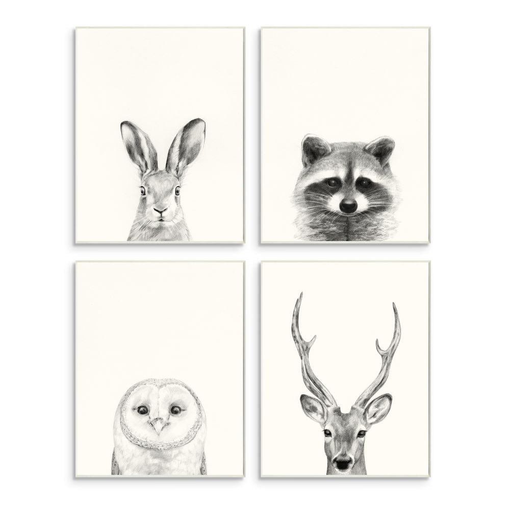 Stupell Industries Woodland Animals Portrait Grey Drawing Design Wall Plaque by Victoria Borges