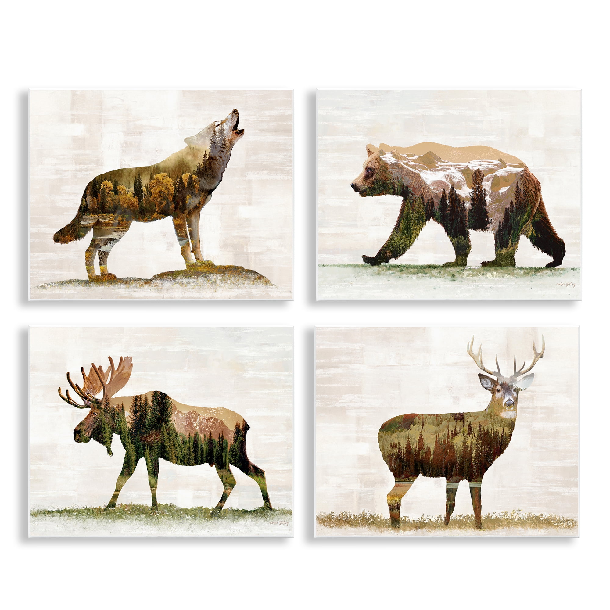 Stupell Industries Woodland Animals Rustic Pattern Animals Painting Unframed Art Print Wall Art, 14 x 11, Set of 4