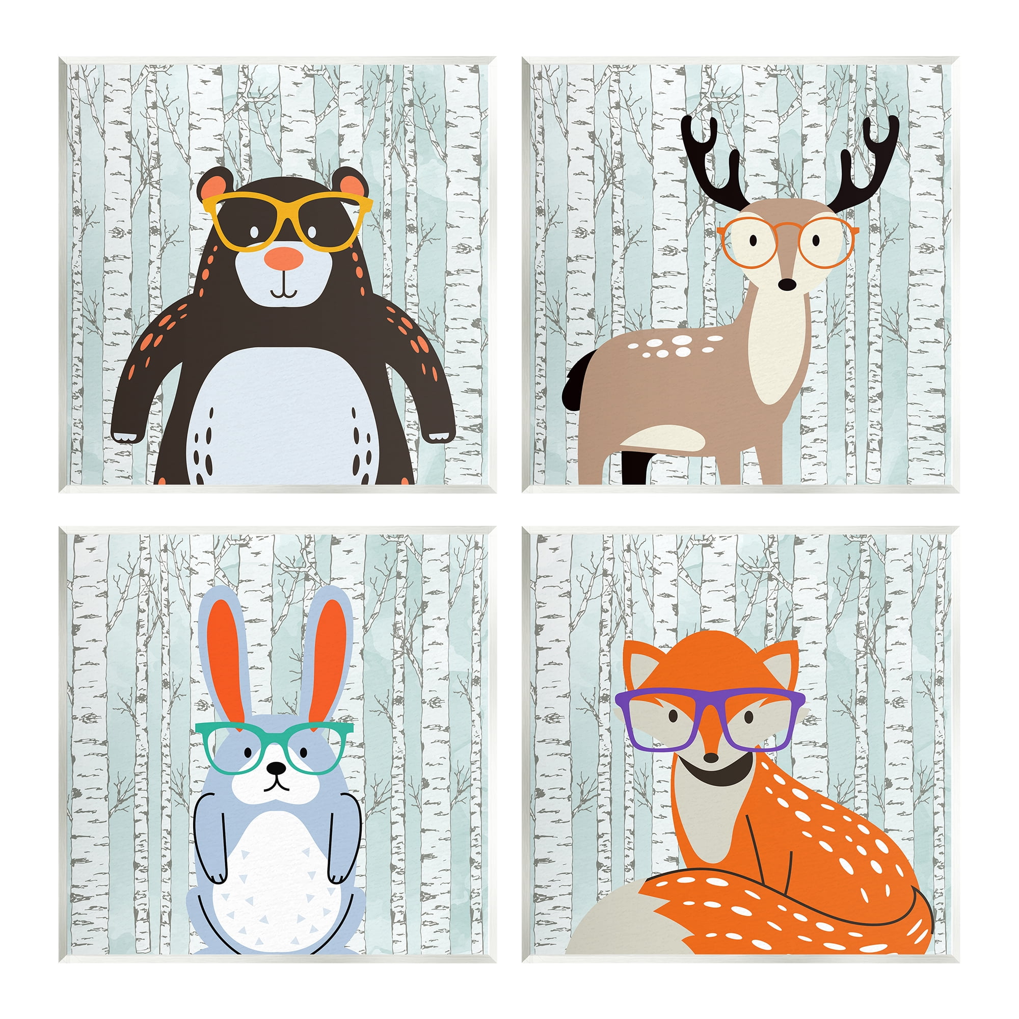 Stupell Industries Woodland Animals in Glasses Animals & Insects Painting Unframed Art Print Wall Art, 12 x 12, Set of 4