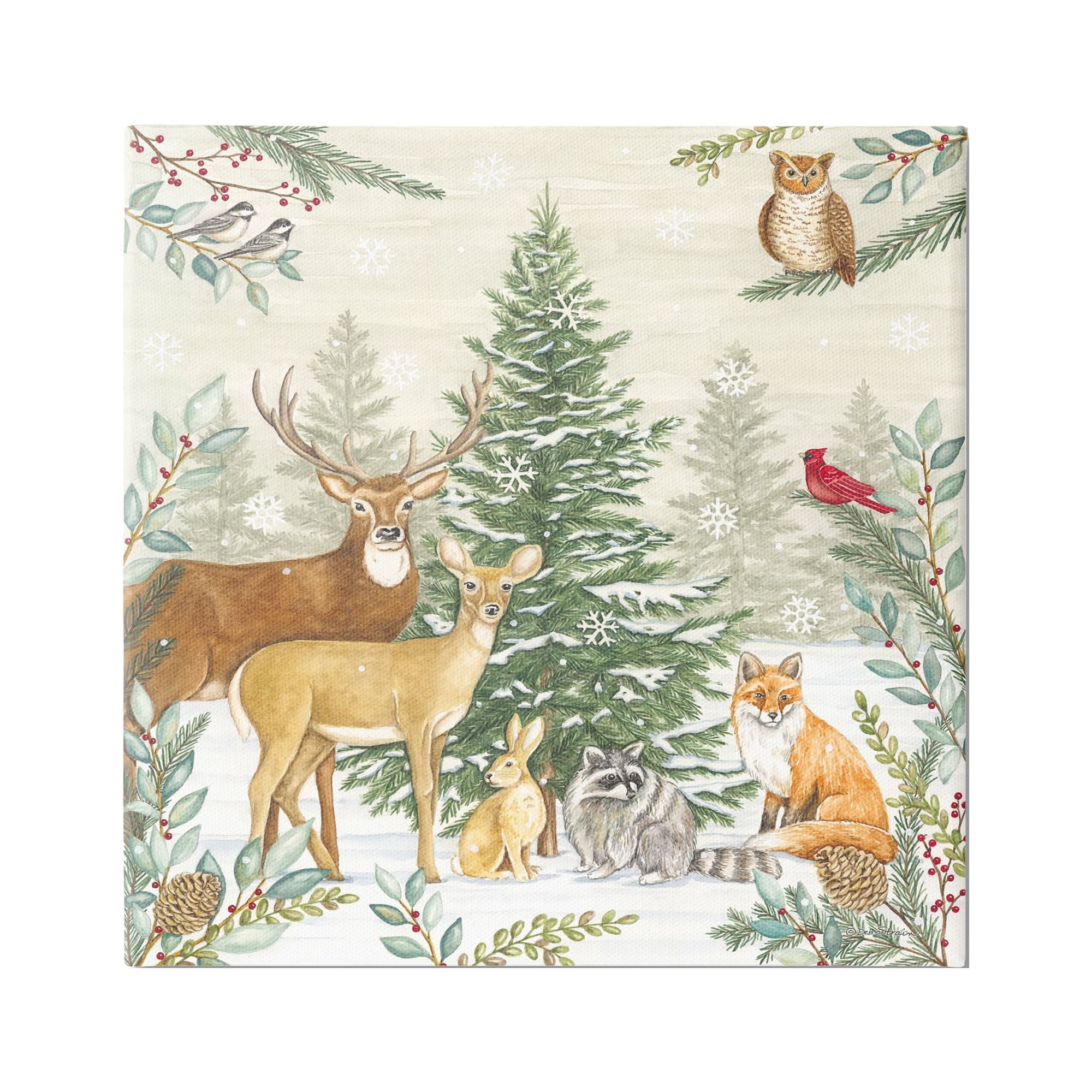 Stupell Industries Woodland Animals in Winter Holiday Painting Gallery Wrapped Canvas Print Wall Art, 17 x 17
