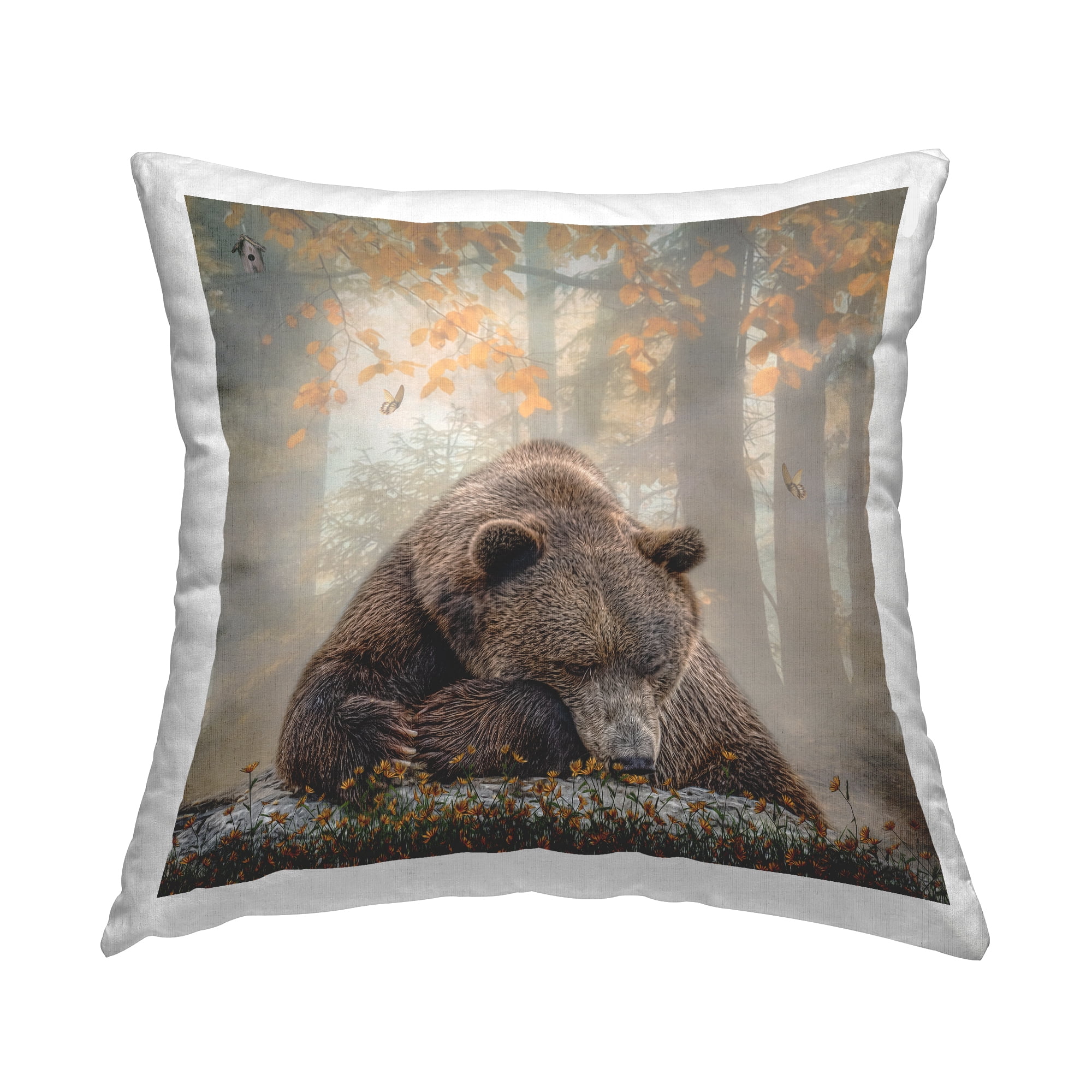 Stupell Industries Woodland Bear Among Wildflowers Printed Throw Pillow Design by Kelley Parker