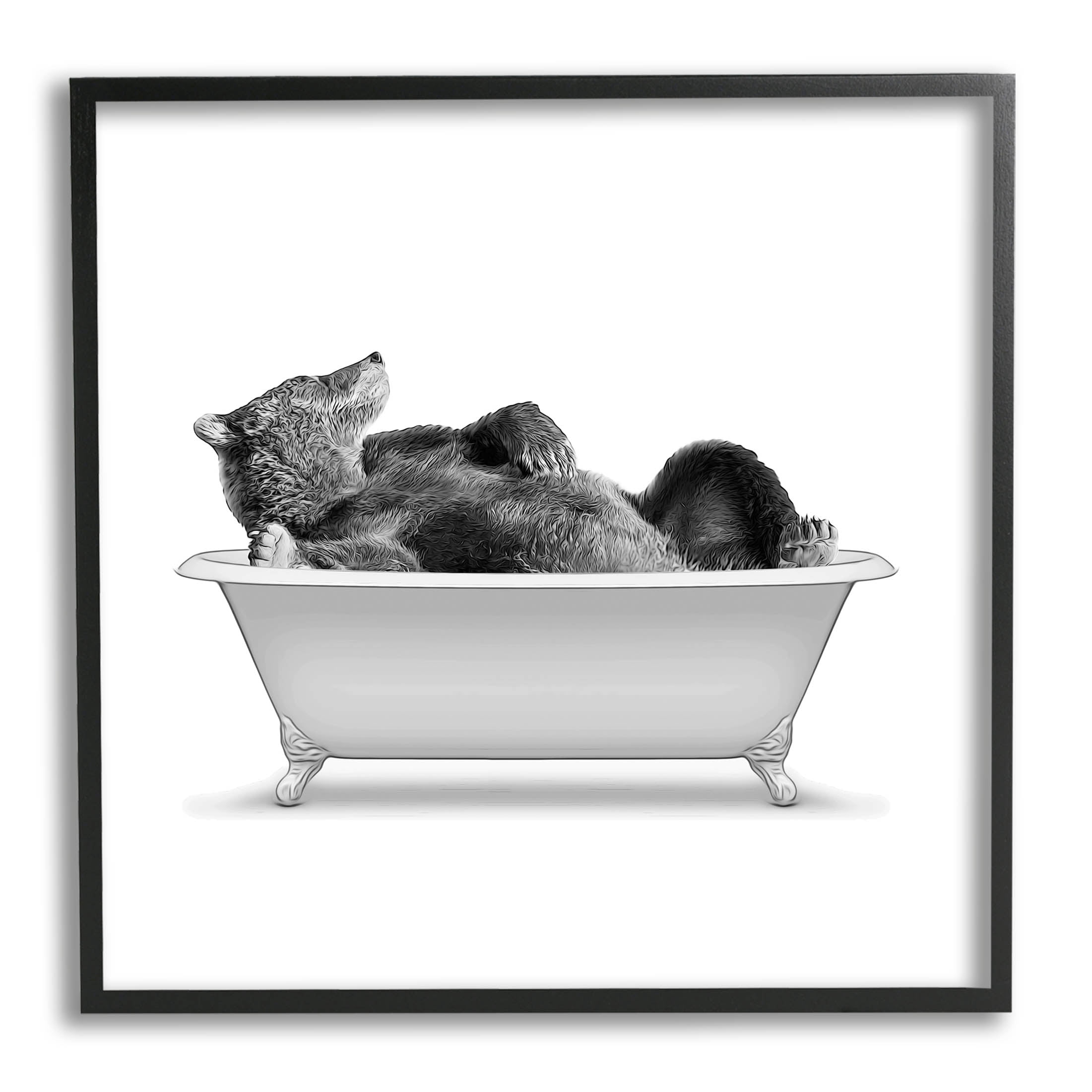Stupell Industries Woodland Bear Antique Tub Graphic Art Black Framed Art Print Wall Art, Design by Annalisa Latella