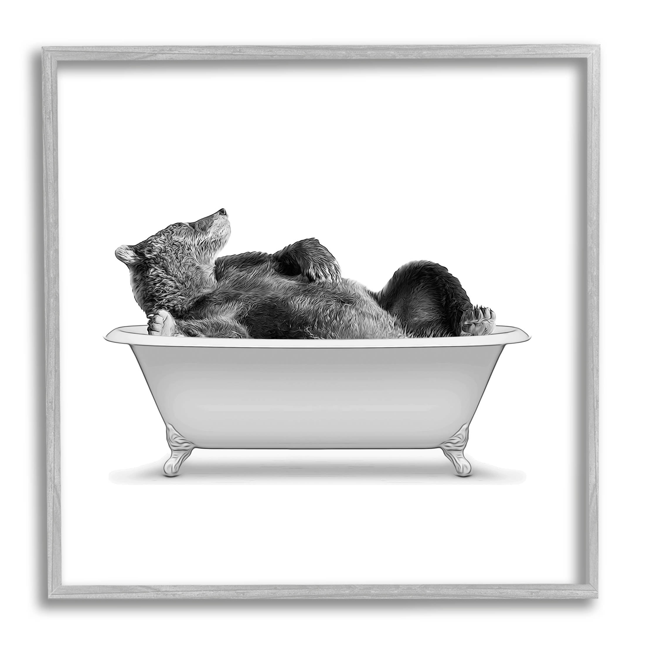 Stupell Industries Woodland Bear Antique Tub Graphic Art Gray Framed Art Print Wall Art, Design by Annalisa Latella