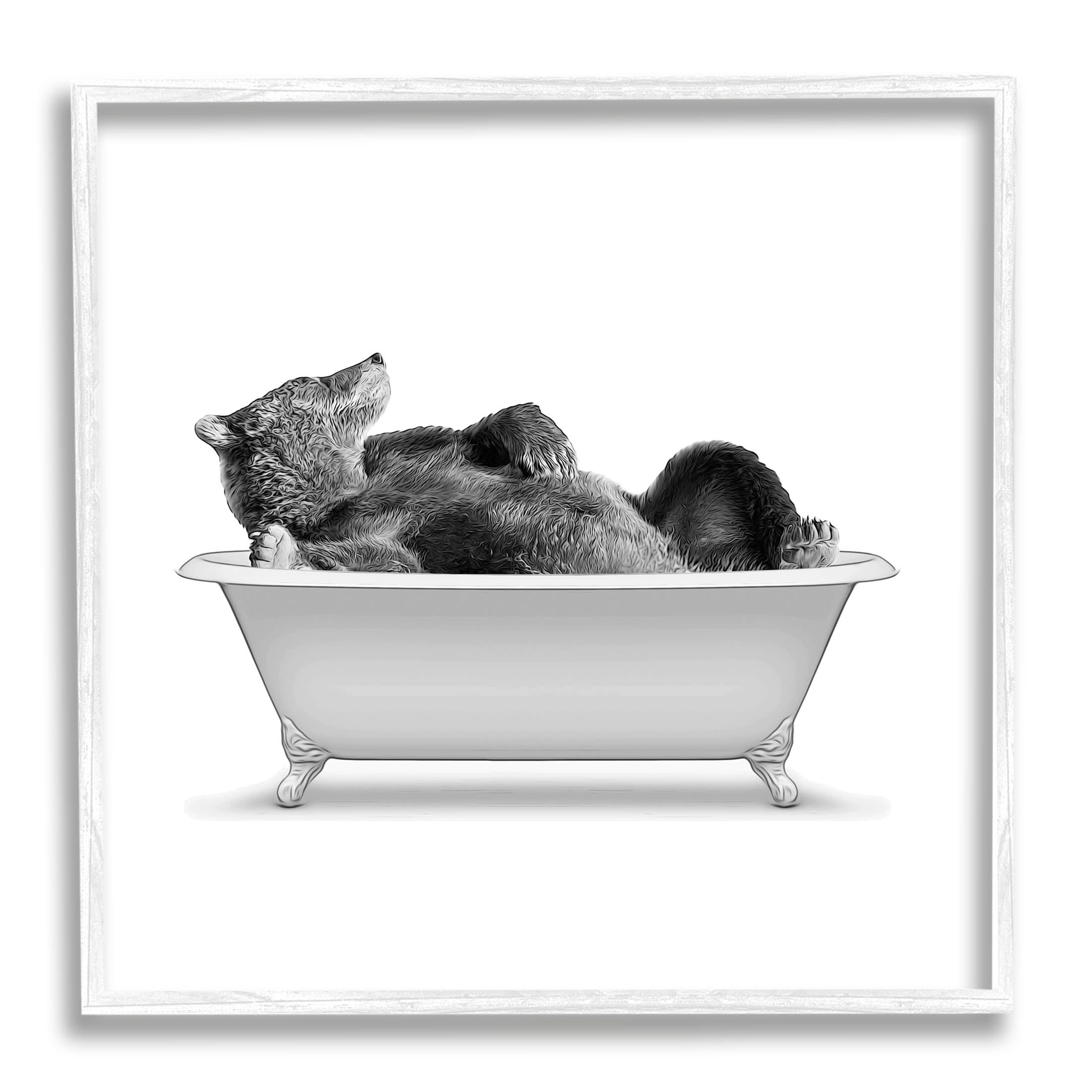 Stupell Industries Woodland Bear Antique Tub Graphic Art White Framed Art Print Wall Art, Design by Annalisa Latella