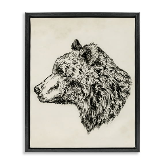 Stupell Industries Woodland Bear Drawing Animals & Insects Drawing Black Floater Framed Canvas Art Print Wall Art, 25 x 31